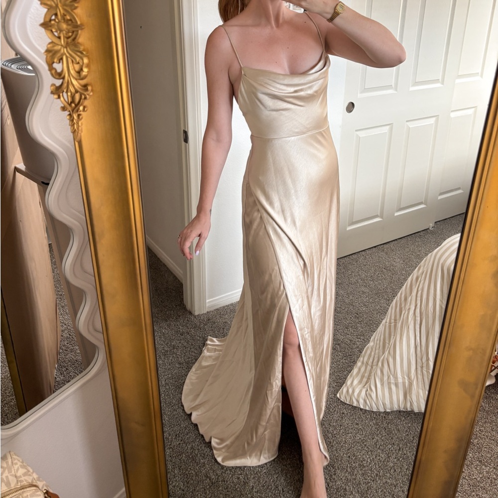 Highly Desired Fame and Partners Champagne Silk Slip Dress